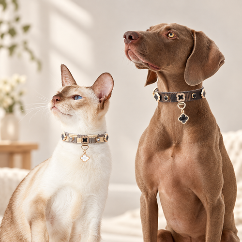 Clover Rhinestone Leather Pet Collar