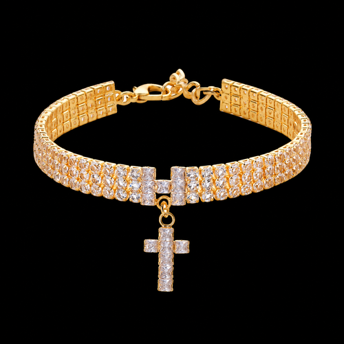 Gold-Tone Rhinestone Cross Pet Necklace