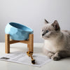 Oblique Mouth Wooden Stand Cat Bowl
