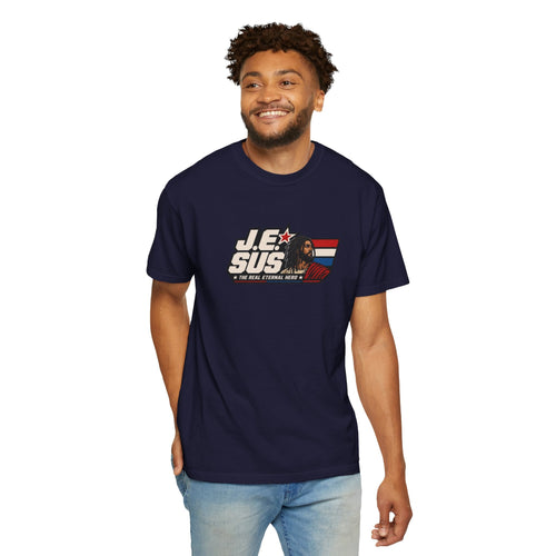 Jesus Retro Graphic T-Shirt — “J.E.SUS The  Real Eternal Hero” Christian Vintage Tee