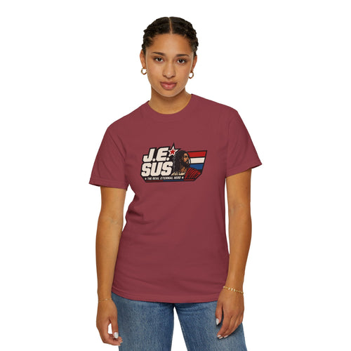 Jesus Retro Graphic T-Shirt — “J.E.SUS The  Real Eternal Hero” Christian Vintage Tee