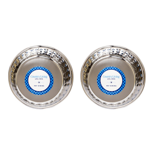 Country Living Set of 2 Hammered Stainless Steel Dog Bowls – Ideal for Extra Large Breeds – Rose Quartz/64oz