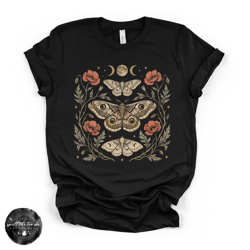 Midnight Garden Moth Tee | Celestial Botanical Moth Graphic T-Shirt