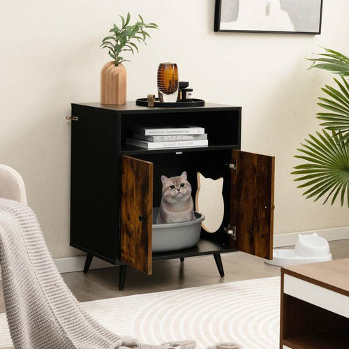 Rustic-Modern Cat Litter Cabinet with Extra Storage