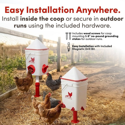 RentACoop Chicken Feeder & Waterer Set– 25lb No-Waste Feeder with 4 Large Ports + 5-Gallon Waterer with Auto-Fill Cups & Horizontal Nipples