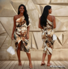New beautiful golden Summer  off shoulder Floral Print Slit Dress