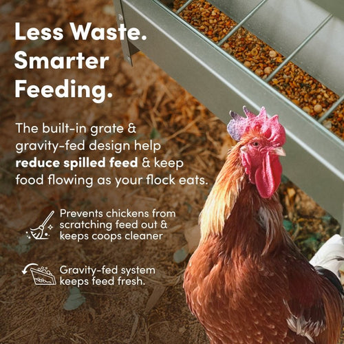 Galvanized Chicken Trough Feeder, Weatherproof Poultry Food Dispenser with Lid - 50lb