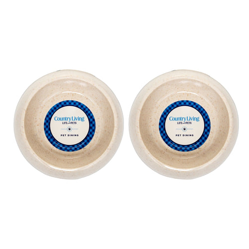 Country Living Set of 2 Natural Fiber Dog Bowls – White Swan