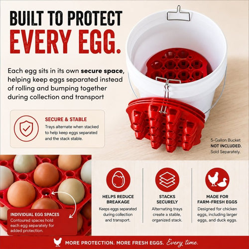 RentACoop Seven (7) Pack Stackable Egg Collection Trays With Two Metal Hanging Clips