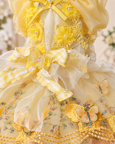 Handmade Butterfly Tulle Pet Dress Pink Yellow