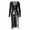 Sexy Black V-neck Low-cut Metal Buckle long summer Cardigan
