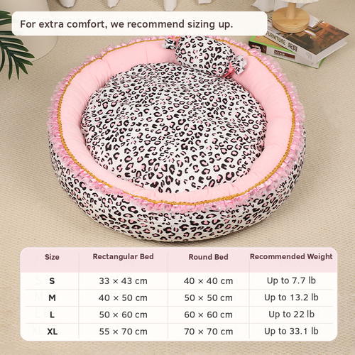 Pink Leopard Plush Bolster Pet Bed