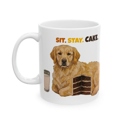 Sit. Stay. Cake. Golden Retriever Mug | Funny Dog Mom Coffee Mug