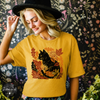 Fall Leaves Black Cat Tee | Autumn Cat Lover Graphic T-Shirt