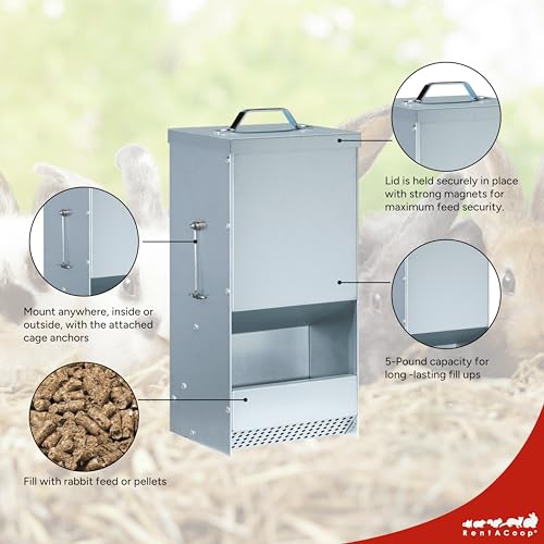RAC Paws 5 Pound Metal Trough Rabbit Feeder 32 Ounce (1 Liter) Drinker Set