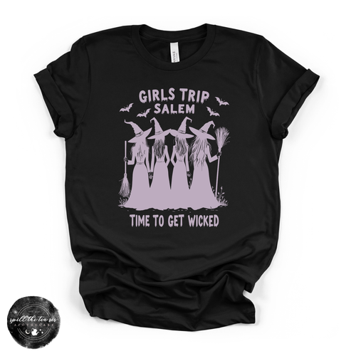 Girls Trip to Salem Tee | Witchy Travel Graphic T-Shirt {WHITE DESIGN}
