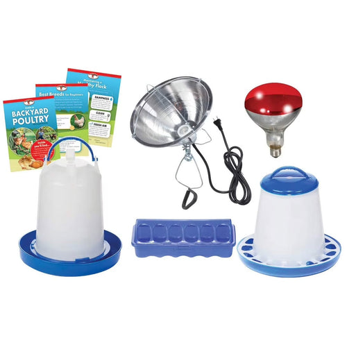 Double-Tuf Beginner Poultry Starter Kit with Heat Lamp Feeder & Waterer