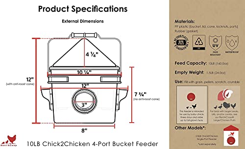 10lb Chick2Chicken BPA-Free 4-Port Chicken Feeder - 2025 Version