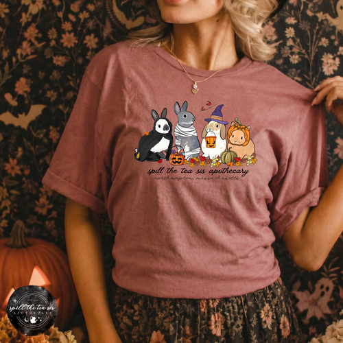 Bunny Halloween at Spill The Tea Sis Apothecary Tee | Cute Spooky Bunny Graphic T-Shirt