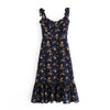 NEW  SPRING PRETTY DARK BLUE Floral PRINT SHOULDER STRAP Slim Dress FOR WOMEN