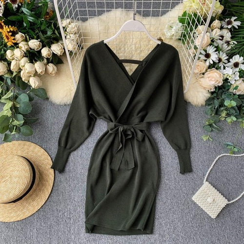 New Red Fall/Autumn Winter Knitted Sweater Dress for women