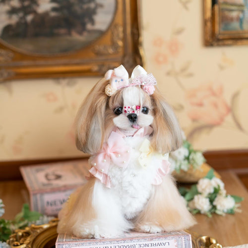 Luxury design Pearl Rose Fur dog Princess Dress