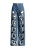 High Waist Hollowed Heart Shape Wide Leg Jeans
