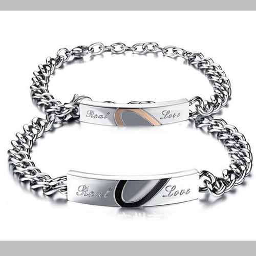 Fashion Love Black Rose Gold Peach Heart Couple Bracelet