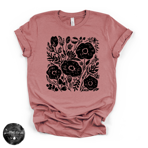 Black Flowers Tee | Dark Floral Graphic T-Shirt