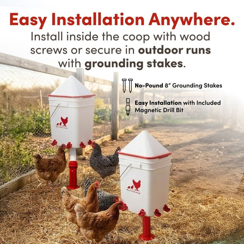 RentACoop 5 Gallon Chicken Waterer with 4 Auto-Fill Water Cups, 4 Horizontal nipples, and Adjustable Stand - Corner Placement