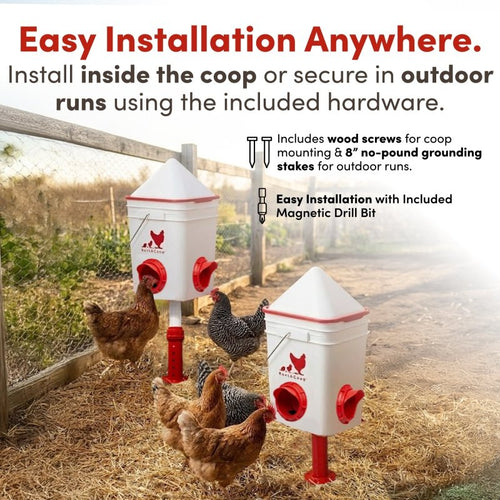 RentACoop 25lb BPA-Free Chicken Feeder with 4 Large Ports and Adjustable Stand - Center Placement