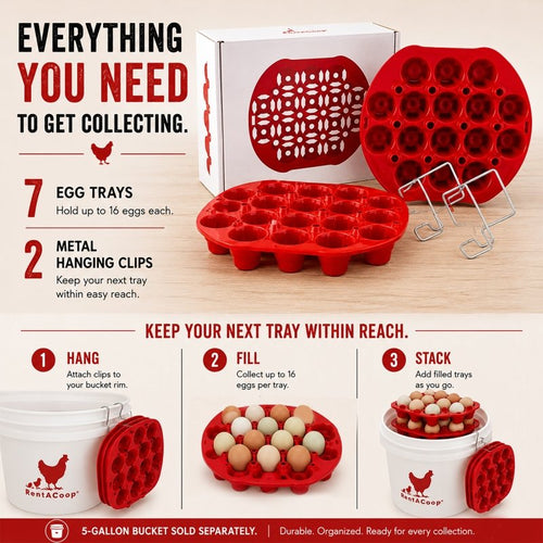 RentACoop Seven (7) Pack Stackable Egg Collection Trays With Two Metal Hanging Clips