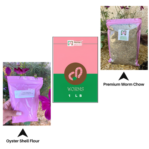 1 LB Worms + Worm Chow + Oyster Shell Flour Combo (SC)