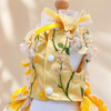 Yellow Floral Dog Dress Pet Gown with Detachable Train