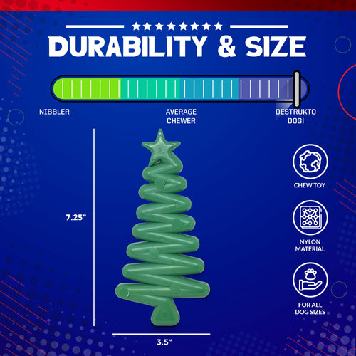 Christmas Tree Nylon Dog Chew Toy for Aggressive Chewers | USA Made & FDA Compliant