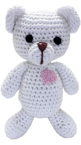 Teddy The White Bear Crocheted Knit Knack Pet Toy