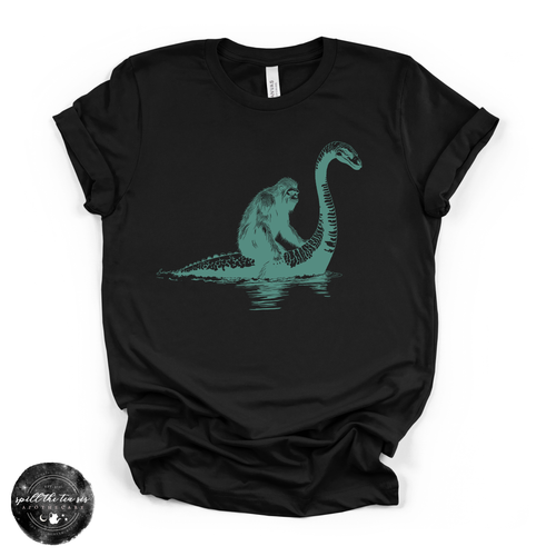 Bigfoot Riding Nessy Tee | Funny Cryptid Graphic T-Shirt