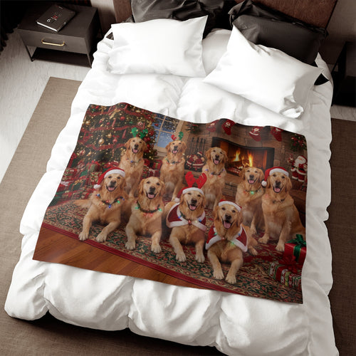 Golden Retrievers Holiday Portrait Blanket