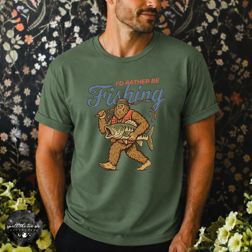 I'd Rather Be Fishing Bigfoot Tee | Funny Sasquatch Graphic T-Shirt