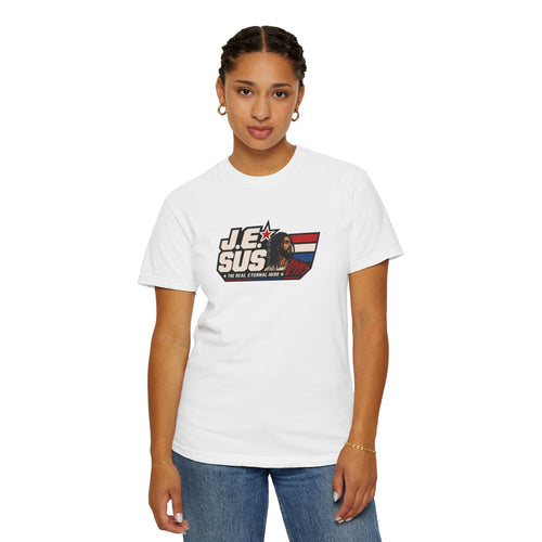 Jesus Retro Graphic T-Shirt — “J.E.SUS The  Real Eternal Hero” Christian Vintage Tee