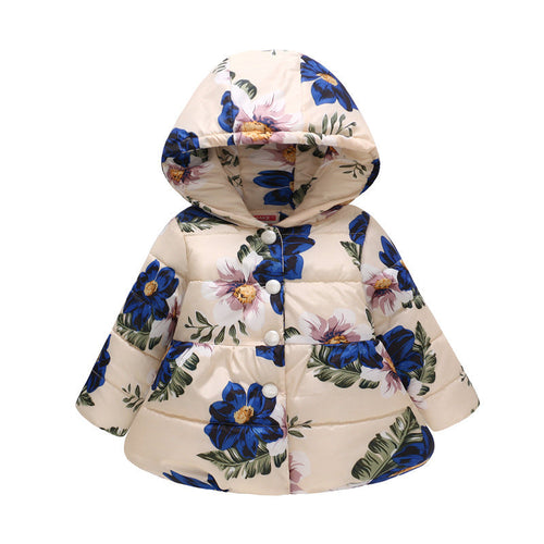 Girls' Hooded Fashion Printed Cotton-padded Jacket