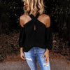 Back zipper halter solid color stitching top
