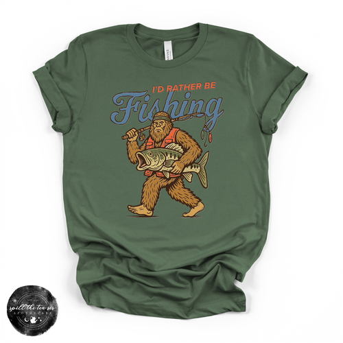 I'd Rather Be Fishing Bigfoot Tee | Funny Sasquatch Graphic T-Shirt