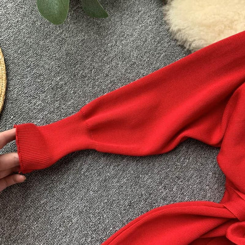 New Red Fall/Autumn Winter Knitted Sweater Dress for women