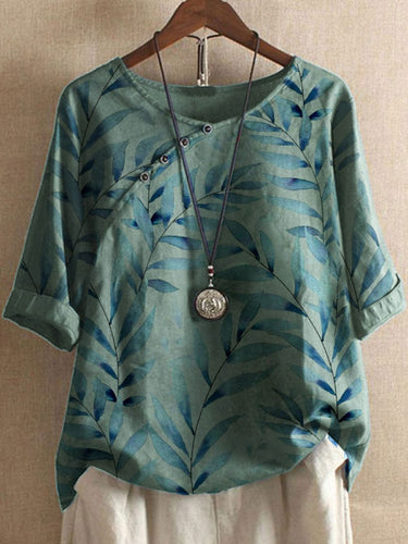 Long Sleeve Round Neck Pullover Three Quarter Sleeve Womens Printed T Shirt