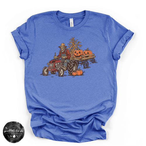 Zombie Bigfoot Farmer Pumpkin Patch Tee | Funny Halloween Farm Graphic T-Shirt