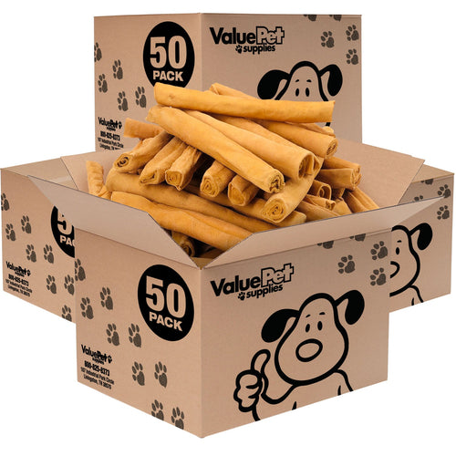 ValueBull USA Retriever Rolls, Premium Thick Cut Rawhide, Thick 9-10 Inch, Smoked, 200 Count Bulk Pack