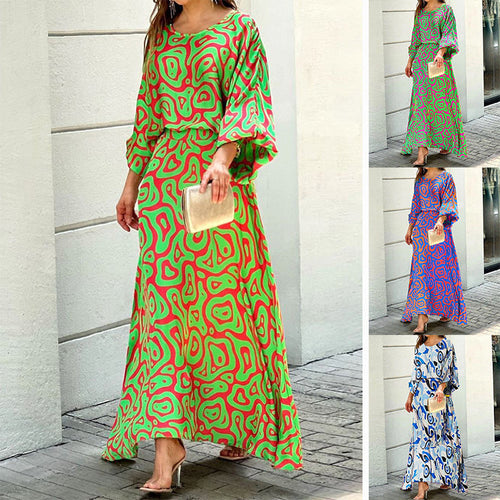New Loose Plus Size Printed Long Sleeve Shirt High Waist Skirt Suit