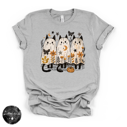 Ghost Cat Trio Tee | Cute Halloween Black Cat Graphic T-Shirt