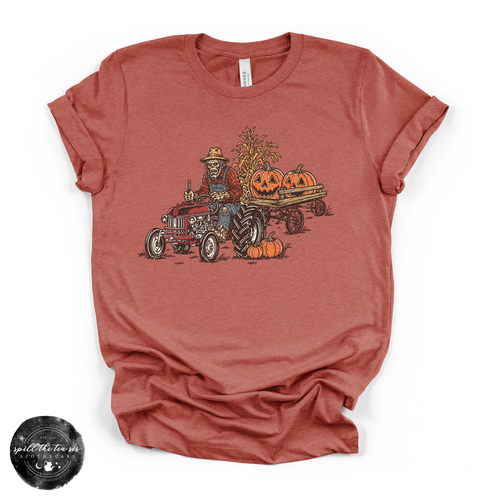 Zombie Bigfoot Farmer Pumpkin Patch Tee | Funny Halloween Farm Graphic T-Shirt